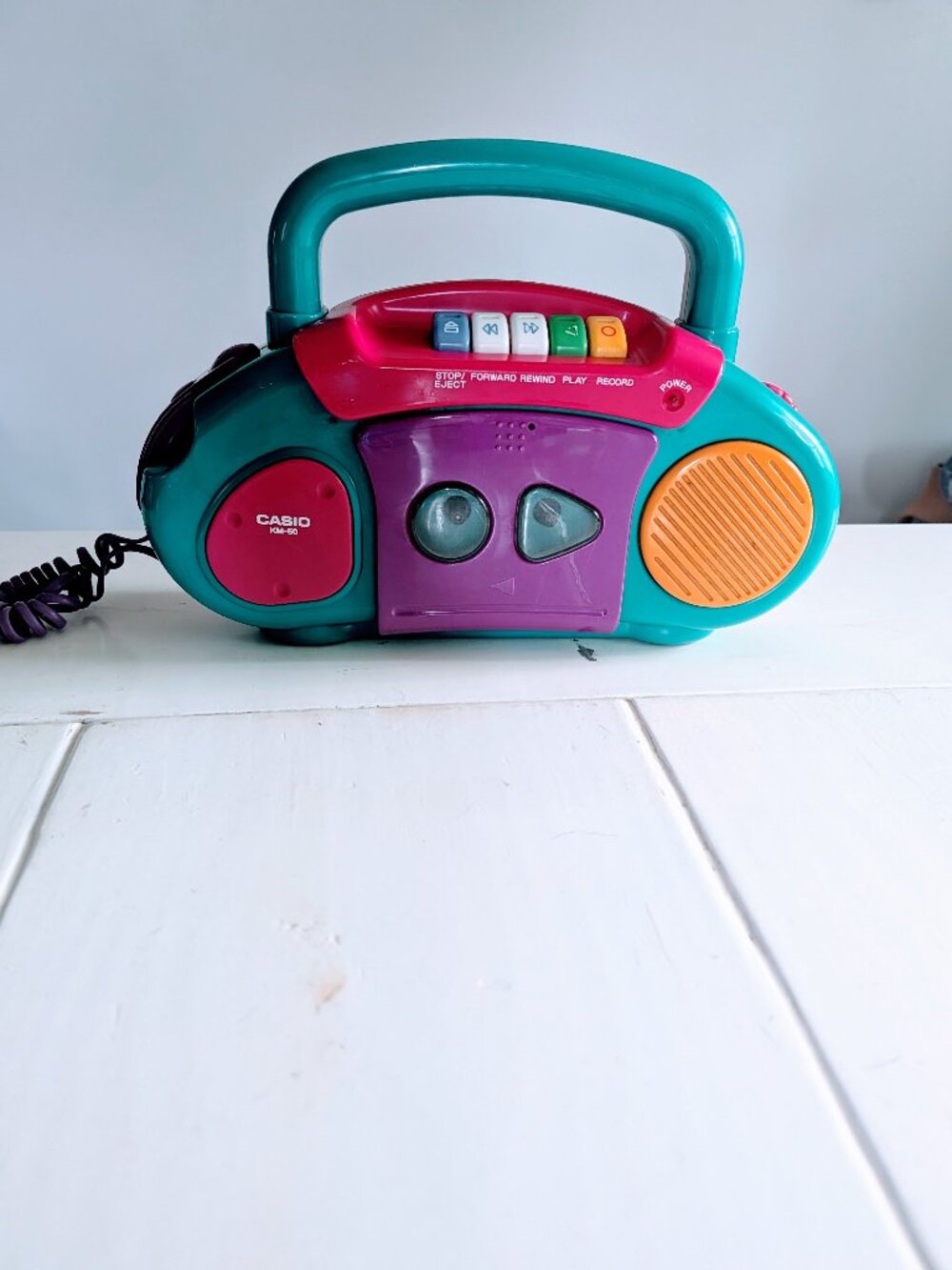 VTG Casio KM-50 Boombox w/ Microphone Tested Powers On Cassette Needs Repair 80s
